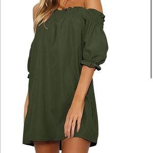 Off the shoulder, green, casual mini dress